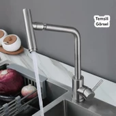 Mutfak Bulaşık Musluğu Lavabo Bataryası Sıcak Soğuk Su Girişli Joystick 360° Evye Musluk Batarya - 5