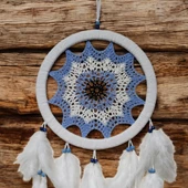 Buz Mavisi Renginde Nazar Motifli Kuş Tüylü Duvar Süsü thumbnail 3