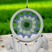 Buz Mavisi Renginde Nazar Motifli Kuş Tüylü Duvar Süsü thumbnail 4