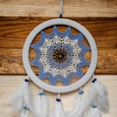 Buz Mavisi Renginde Nazar Motifli Kuş Tüylü Duvar Süsü thumbnail 5