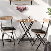 Eportatif Minderli  Bistro Takım Bahçe Masa Sandalye Yuvarlak Çam 1484 - 2