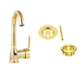 FKN Altın Delta Lavabo Bataryası Su Taşma Yüzüğü ve Lavabo Süzgeci Takımı - 1