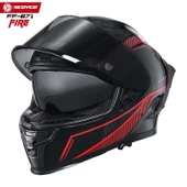 SCOYCO FF-871 FIRE SİYAH-KIRMIZI-CARBON GÜNEŞ VİZÖRLÜ KAPALI KASK (SİYAH CAMLI) thumbnail 3