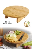 Nishev.com Evini Sev Ayaklı Yuvarlak Kesme Doğrama Tahtası Sunum Tahtası Bambu 32 Cm - 1