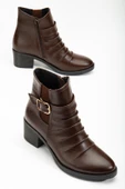 Kadın Topuklu Bot Günlük Kahve Yüzü Büzgülü Kalın Topuklu thumbnail 1