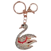 Kristal Taşlı Beyaz Kırmızı Kuğu Anahtarlık No.1 thumbnail 1
