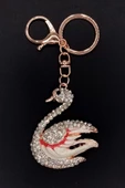 Kristal Taşlı Beyaz Kırmızı Kuğu Anahtarlık No.1 thumbnail 6