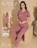 Boyraz Kadın Milan Bisiklet Yaka İnce Kısa Kol Pijama Takımı 11009 - 1 Adet  2XL Pembe thumbnail 3