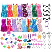 Barbie Bebekler Için 42 Parça Aksesuar Kıyafet Ayakkabı Çanta Askı Gözlük Seti - 5