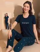 Boyraz Kadın Milan Bisiklet Yaka İnce Kısa Kol Pijama Takımı 11002 - 1 Adet  Yeşil S - M thumbnail 1