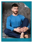 Sude Erkek Süprem Bisiklet Yaka İnce Uzun Kol Pijama Takımı A300/99 - 1 Adet  2XL Mavi - 1