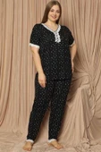 Pijamoni Kadın Viskon Büyük Beden Kısa Kol V Yaka İnce Pijama Takımı 7530/2 - 1 Adet  Siyah 3XL - 2
