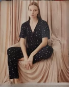 Pijamoni Kadın Viskon Boydan Düğmeli Kısa Kol İnce Pijama Takımı 7510/3 - 1 Adet  Siyah 2XL - 1