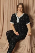 Pijamoni Kadın Viskon Büyük Beden Kısa Kol V Yaka İnce Pijama Takımı 7530/2 - 1 Adet  4XL Siyah thumbnail 1