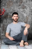 Sude Erkek Süprem Bisiklet Yaka İnce Kısa Kol Pijama Takımı K300/194 - 1 Adet  Gri 2XL - 2