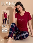 Boyraz Kadın Milan Bisiklet Yaka İnce Kısa Kol Pijama Takımı 11007 - 1 Adet  XL Bordo thumbnail 3