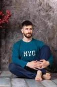Sude Erkek Süprem Bisiklet Yaka İnce Uzun Kol Pijama Takımı P300/98 - 1 Adet  2XL Petrol - 1