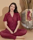 Boyraz Kadın Milan Boydan Düğmeli Kısa Kol İnce Pijama Takımı 11037 - 1 Adet  XL Bordo - 1