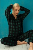 Pijamoni Kadın Süet Önden Düğmeli Pijama Takımı 56602 - 1 Adet  XL Yeşil - 1