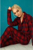 Pijamoni Kadın Süet Önden Düğmeli Pijama Takımı 56603 - 1 Adet  XL Kırmızı - 3