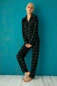 Pijamoni Kadın Süet Önden Düğmeli Pijama Takımı 56602 - 1 Adet  XL Yeşil - 4