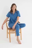 Senfoni Kadın Gömlek Yaka Kısa Kol Pamuklu Pijama Takımı 6011 -1 Adet  S - M Mavi - 6