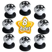 8 Adet Siyah Gül Desenli Beyaz Polimer Düğme Kulp Siyah Tablalı Mobilya Mutfak Dolabı Çekmece Kulbu Kulpları - 1