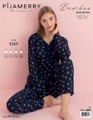 Pijamerry Kadın Dantel Yaka Bambu Uzun Kol Pijama Takımı 5209 - 1 Adet  2XL Koyu Lacivert - 2