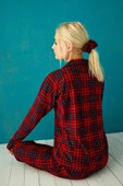 Pijamoni Kadın Süet Önden Düğmeli Pijama Takımı 56603 - 1 Adet  XL Kırmızı - 2