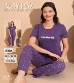 Boyraz Kadın Milan Bisiklet Yaka İnce Kısa Kol Pijama Takımı 11008 - 1 Adet  2XL Mor - 4