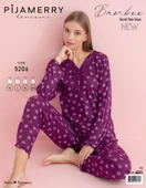 Pijamerry Kadın Dantel Yaka Bambu Uzun Kol Pijama Takımı 5206 - 1 Adet  L Mor - 2