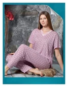Sude Kadın Bambu Yakası Nakışlı V Yaka Kısa Kol Pijama Takımı P300/523 - 1 Adet  XL Pembe thumbnail 1