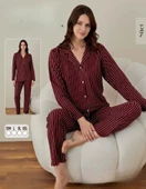 Boyraz Kadın Süet Boydan Düğmeli Pijama Takımı 02002 - 1 Adet  Bordo 2XL - 1