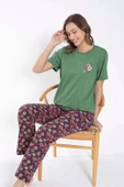 SENFONİ Kadın Bisiklet Yaka Çiçek Desenli Pijama Takımı 6032 -1 Adet  Yeşil S - M - 4