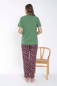 SENFONİ Kadın Bisiklet Yaka Çiçek Desenli Pijama Takımı 6032 -1 Adet  Yeşil S - M - 2