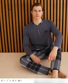 Pijamoni Erkek Süprem Uzun Kol İnce Pijama Takımı 6300 / 13 - 1 Adet  L Antrasit thumbnail 3