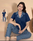 Boyraz Kadın Milan Boydan Düğmeli Kısa Kol İnce Pijama Takımı 11036 - 1 Adet  M Lacivert thumbnail 1