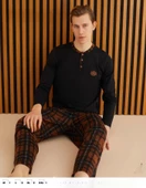 Pijamoni Erkek Süprem Uzun Kol İnce Pijama Takımı 6300 / 3 - 1 Adet  Siyah 2XL - 2
