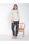 Senfoni Kadın Düğmeli Yaka Uzun Kol Pamuklu Pijama Takımı 6044 -1 Adet  XL Ekru - 1
