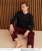 Pijamoni Erkek Süprem Uzun Kol İnce Pijama Takımı 6300 / 1 - 1 Adet  Siyah M thumbnail 3