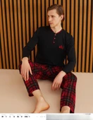 Pijamoni Erkek Süprem Uzun Kol İnce Pijama Takımı 6300 / 1 - 1 Adet  Siyah M thumbnail 1