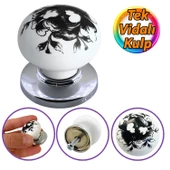 Siyah Gül Desenli Beyaz Polimer Düğme Kulp Krom Tablalı Mobilya Mutfak Dolabı Çekmece Kulbu Kulpları thumbnail 1