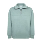 Unisex Relax Fit Rahat Kesim Pamuklu Yarım Fermuarlı Dik Yaka Sweatshirt - 6