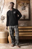 Sude Erkek Yakası Düğmeli Kışlık Polar Pijama Takımı A100/28 - 1 Adet  Siyah L thumbnail 1