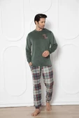 Aydoğan Erkek Kadife Kışlık Bisiklet Yaka Uzun Kol Pijama Takımı 13015 - 1 Adet  M Haki thumbnail 1