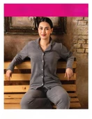 Sude Kadın Gömlek Yaka Polar Pijama Takımı M922 - 1 Adet  Antrasit S thumbnail 2