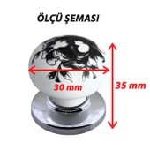 8 Adet Siyah Gül Desenli Beyaz Polimer Düğme Kulp Krom Tablalı Mobilya Mutfak Dolabı Çekmece Kulbu Kulpları thumbnail 2