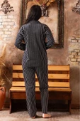 Sude Kadın Kışlık Gömlek Yaka Kadife Çizgili Pijama Takımı P200/841 - 1 Adet Siyah S - 3