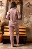 Sude Kadın Kışlık Gömlek Yaka Kadife Çizgili Pijama Takımı P200/840 - 1 Adet  M Pembe thumbnail 3