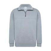 Unisex Relax Fit Rahat Kesim Pamuklu Yarım Fermuarlı Dik Yaka Sweatshirt - 7